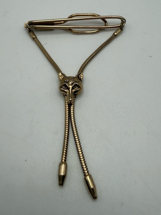 Other - Vintage Fox Head Tie Clip Chain Gold Tone Figural Animal Mens
